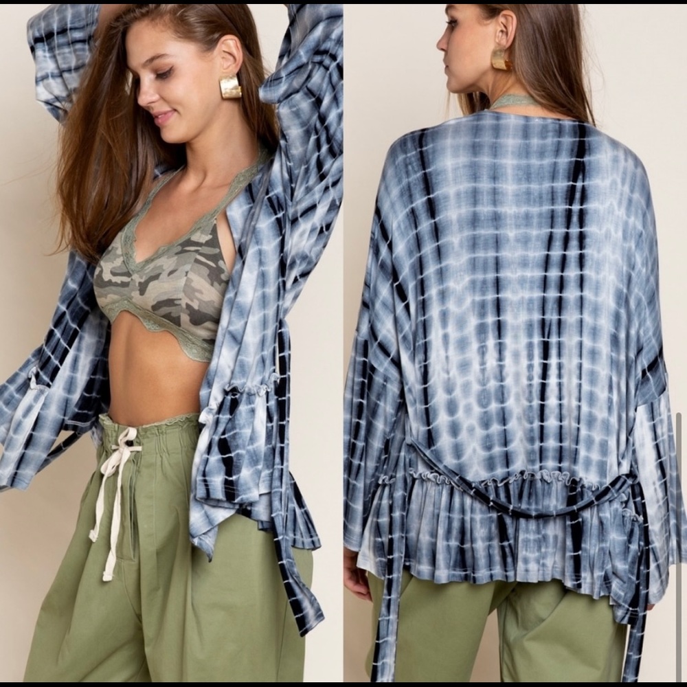 POL Blue Tie-Dye Kimono Top new